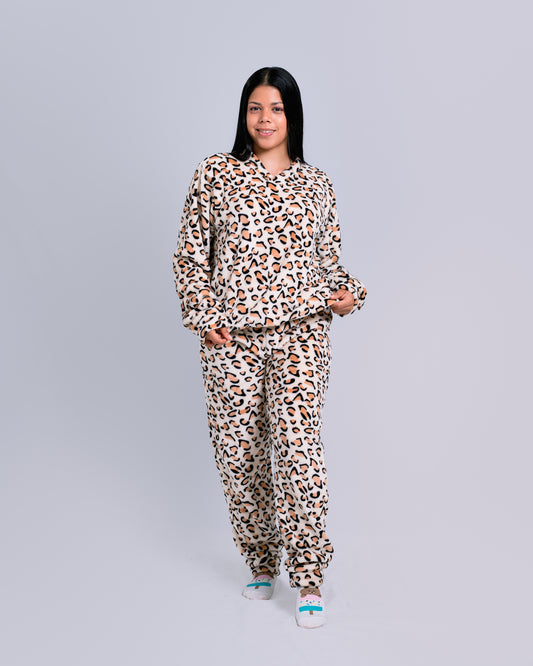 Pijama temática de dos piezas Animal Print Beige