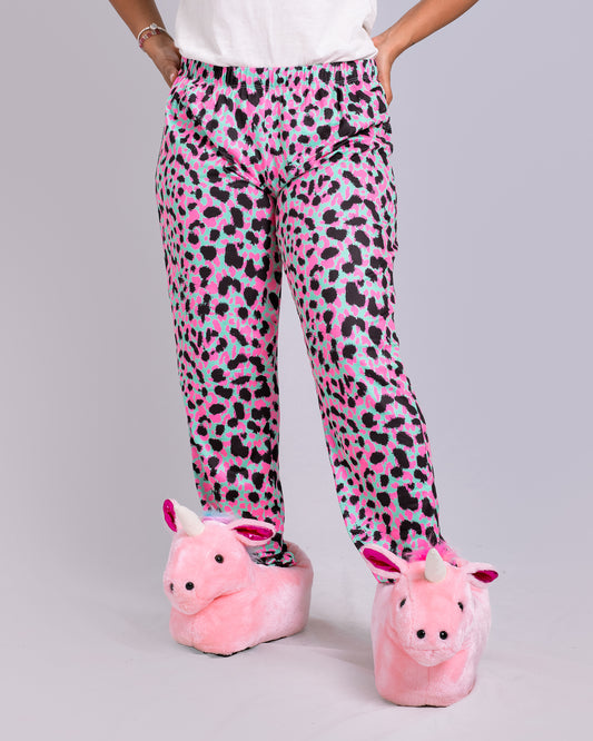 Pantalón de pijama temática Animal Print Rosado